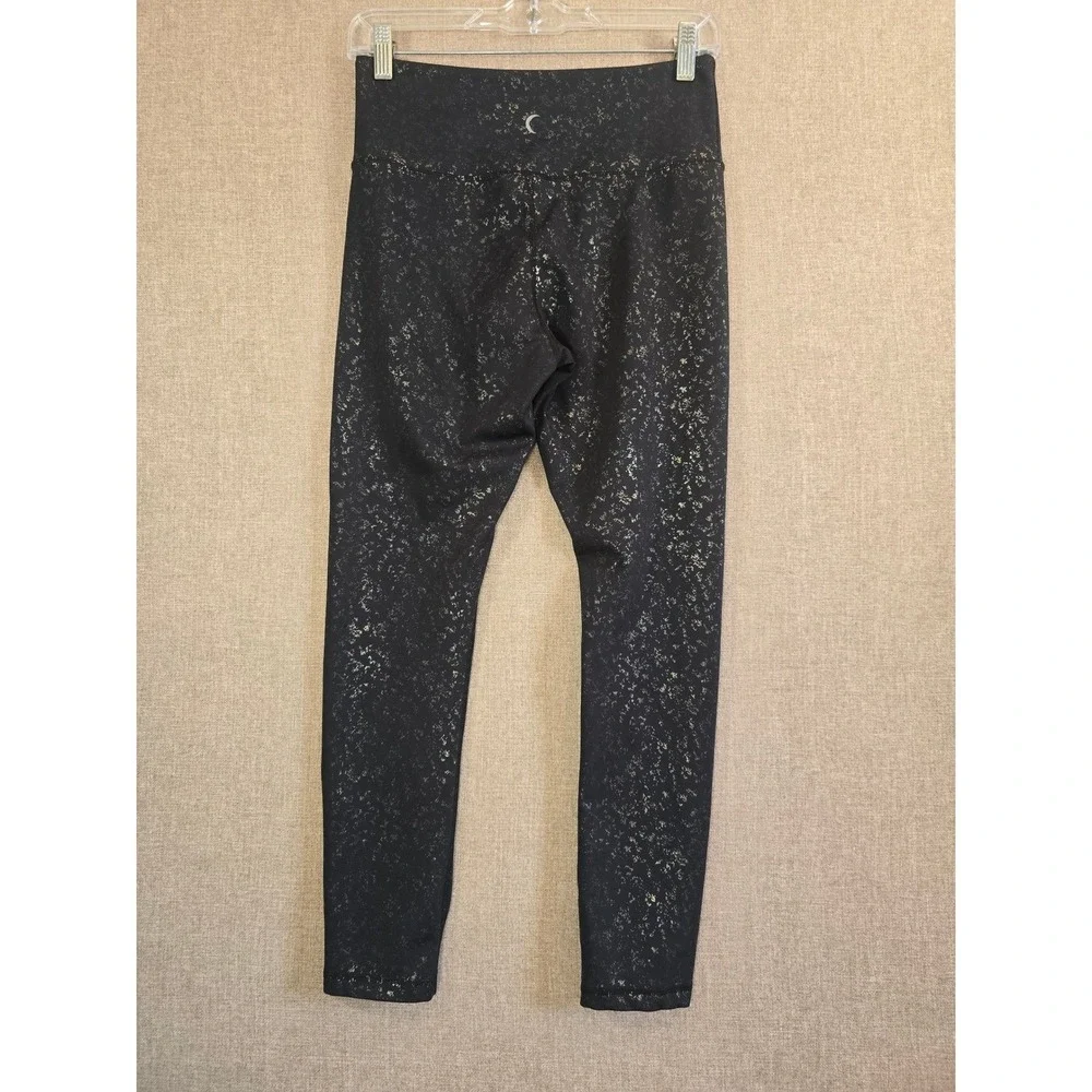 Zyia Active Womens Metallic Copper Foil Splatter High Waisted Leggings Black 6/8